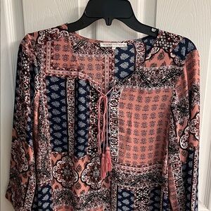 Violet & Claire Women's Blouse with Pink and Blue Patchwork